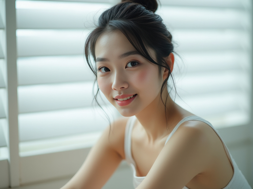 젊은 여자가 웃고 있는 모습