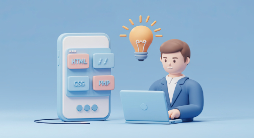 3D 만화 남자 노트북 작업 중