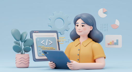 태블릿을 가진 3D 만화 소녀