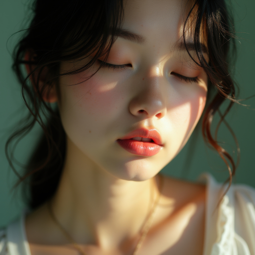 눈을 감은 여성의 클로즈업.