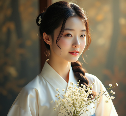 전통 기모노를 입은 젊은 여성