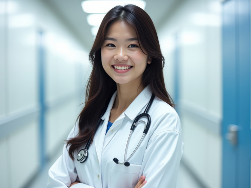 흰 가운의 젊은 여성