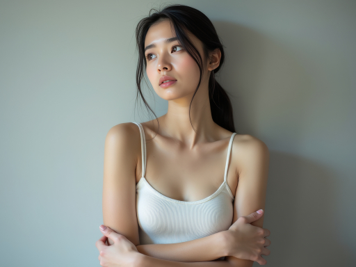 흰색 상의 젊은 여성