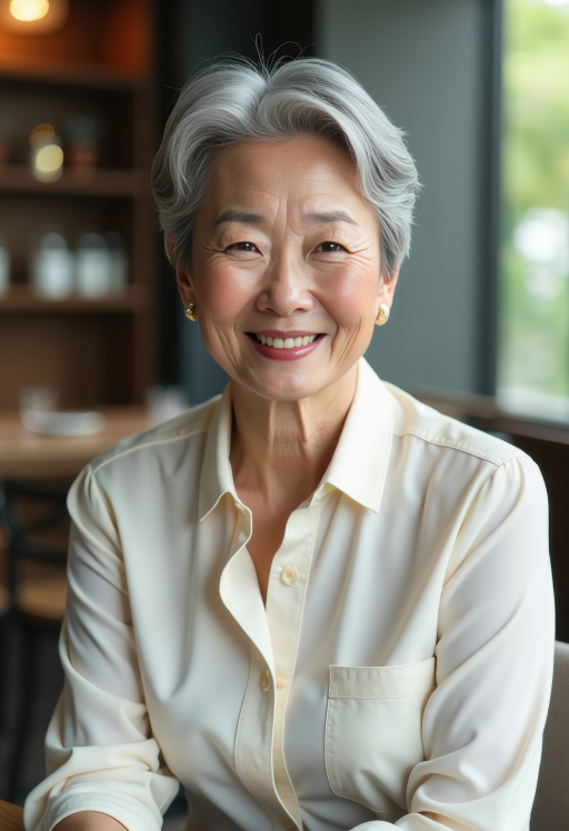 미소짓는 노인 여성