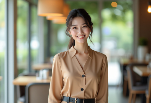 베이지 정장 입은 여성
