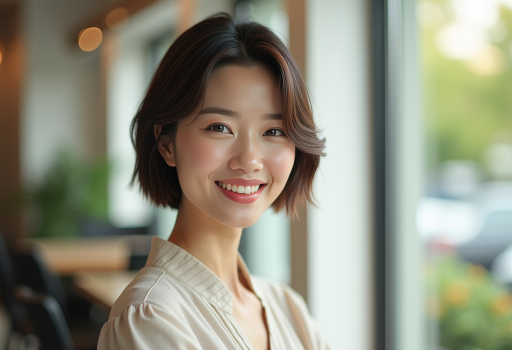 젊은 여자가 웃는 모습