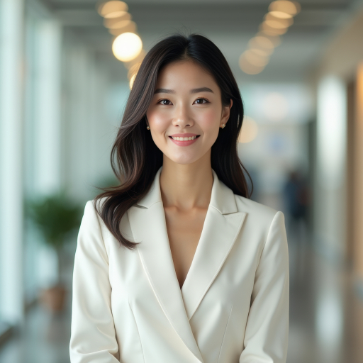 흰 재킷을 입은 젊은 여성