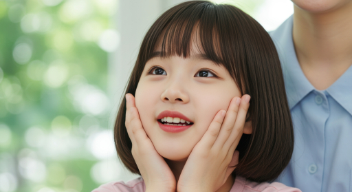 손으로 얼굴을 가린 어린 소녀
